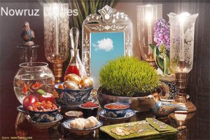 Nowruz Day day dishes like wheatgrass, dried fruit Celebrations of Nowruz Day